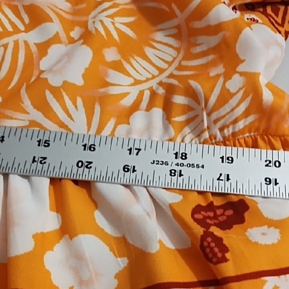 Orange and White Border Print Empire Waist Cool Loose Dress V-neck Pockets - Picture 8 of 16